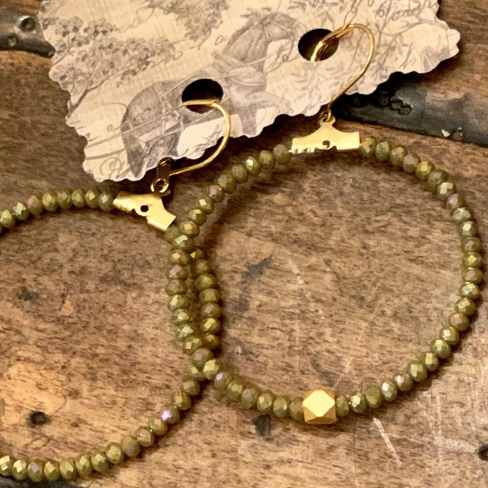 Custom Made Green & Gold Beaded Earrings